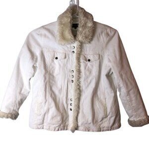 Colebrook Women's Size 14 16 White Corduroy Faux Fur Button Up Jacket Women Coat